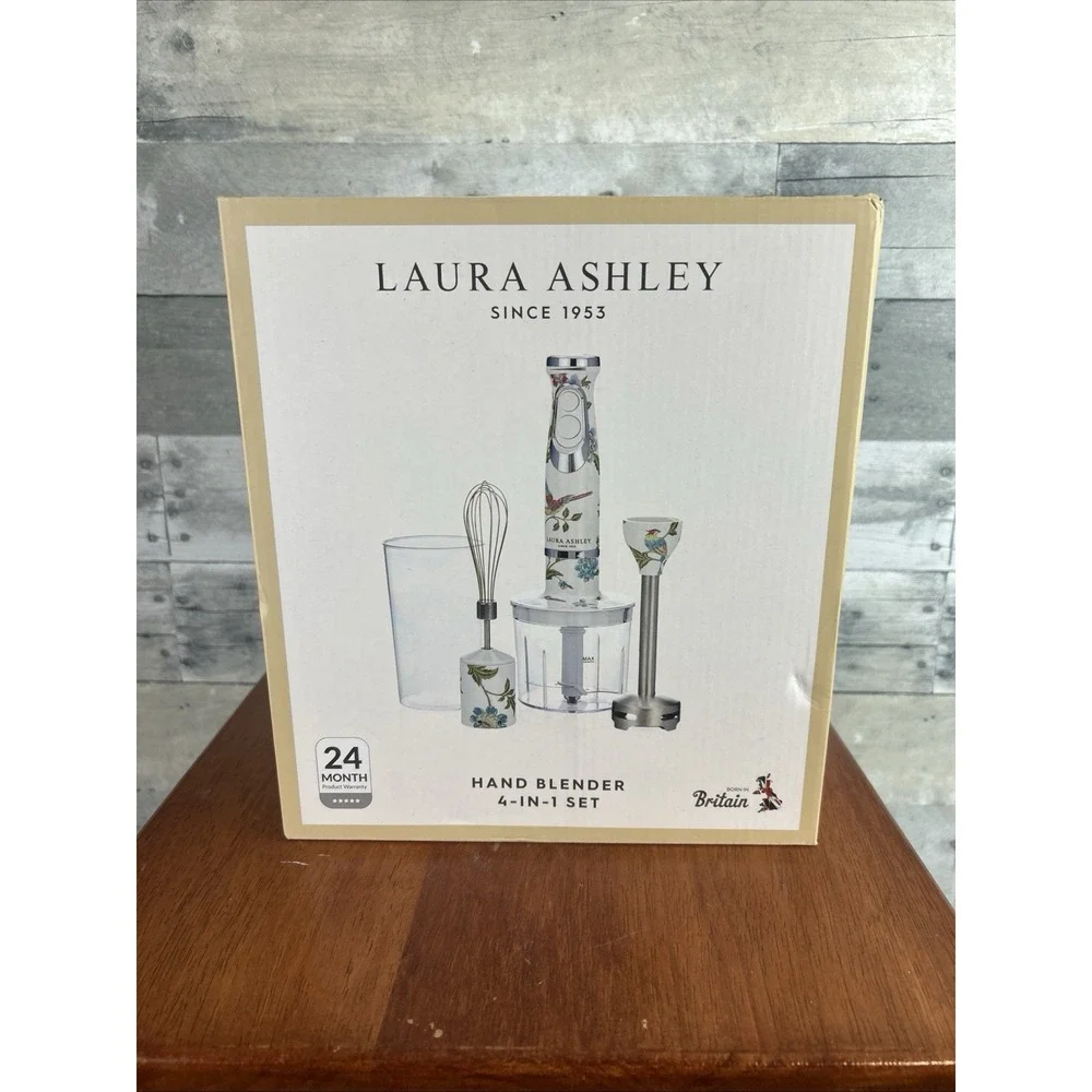 Laura Ashley 4-in-1 Hand Blender Set Floral Print 150W Whisk Chopper New Box